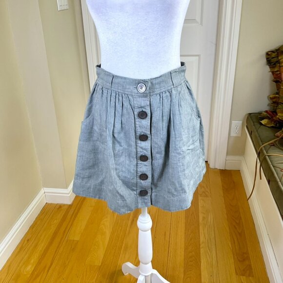 Jill Stuart Skirt Short Linen Blend Button Front Blue Front Pleats Pockets (2) - Picture 1 of 9
